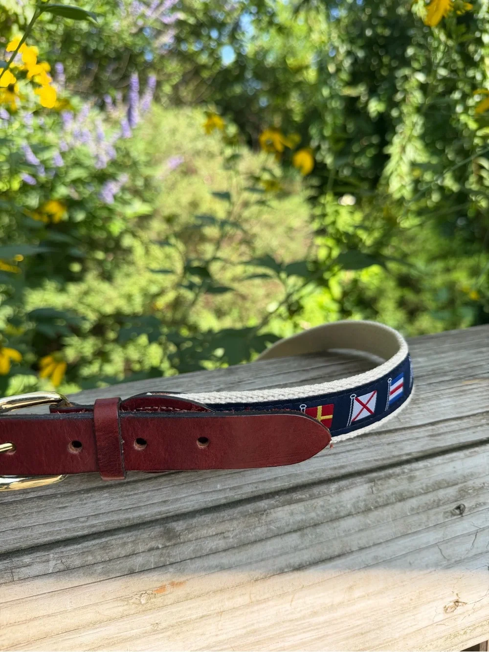 Men’s Nautical Flag Belt Canvas +Leather 42 D Ring Brickman’s Martha’s Vineyard